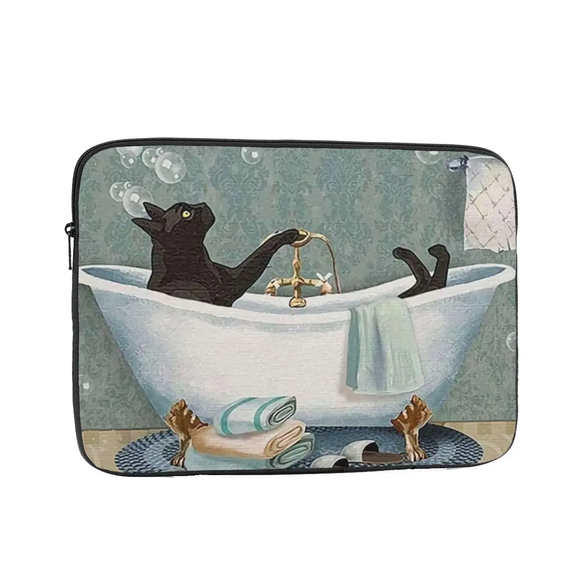 Gato Preto Sabão no Banheiro 12 13 15 17 Polegada Portátil Luva Case Notebook Bolsa Case Amantes do Gato Pet à Prova de Choque Case Bolsa