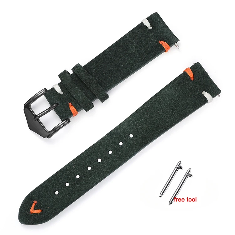 Vintage Handmade Stitching Suede Leather Watch Strap - 20mm/22mm Replacement Wristband