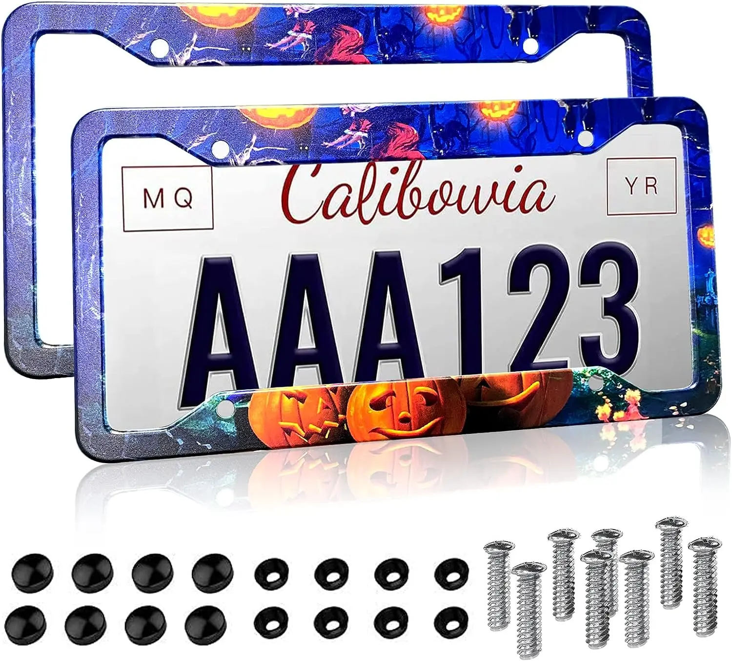 

License Plate Frames Cute Designs 2 Pack Set Christmas Eve Pumpkin License Plates Aluminum Metal License Plate Holder Auto