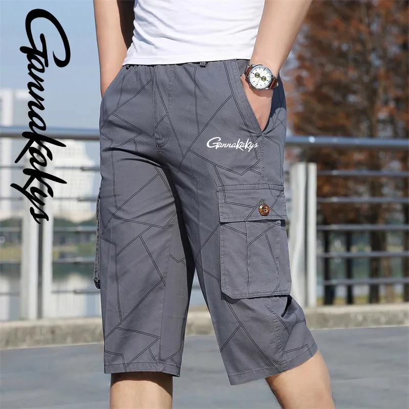 Men's Summer Sports Fishing Pants Men's Hiking Breathable Multi Pocket Work Shorts Beach Running Travel Shorts