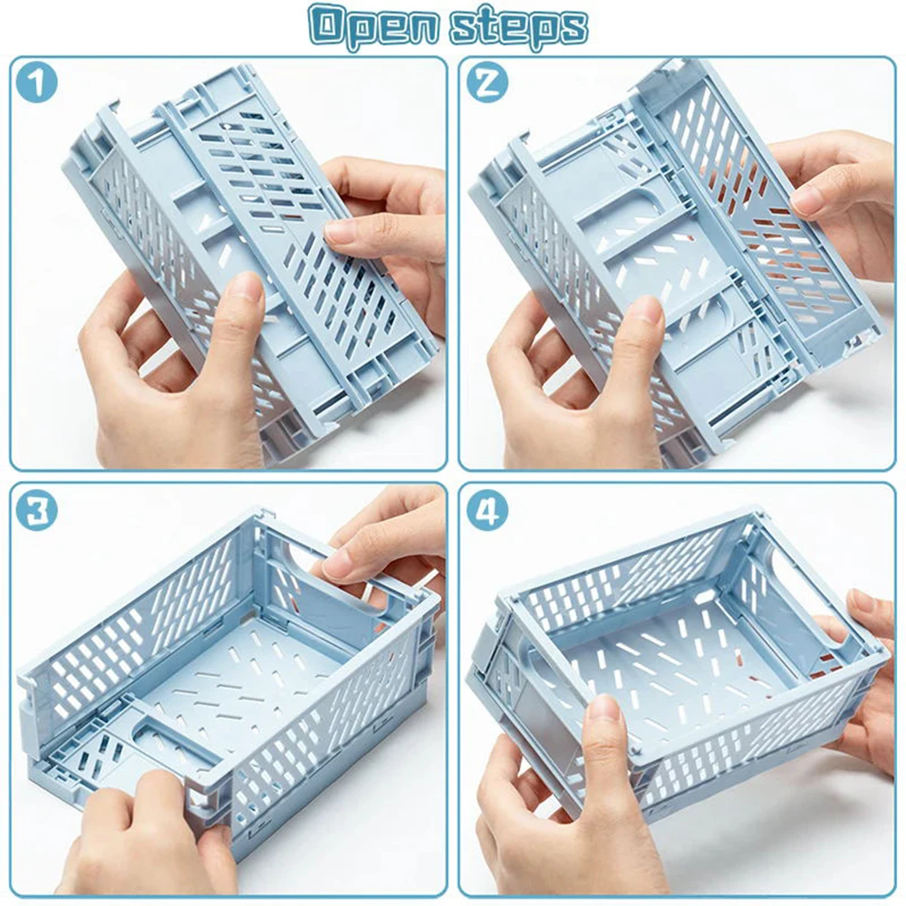 4pcs Mini Folding Plastic Storage Box For Student Desktop Organization, Hand Account Tape, Stationery Placement, Folding Basket