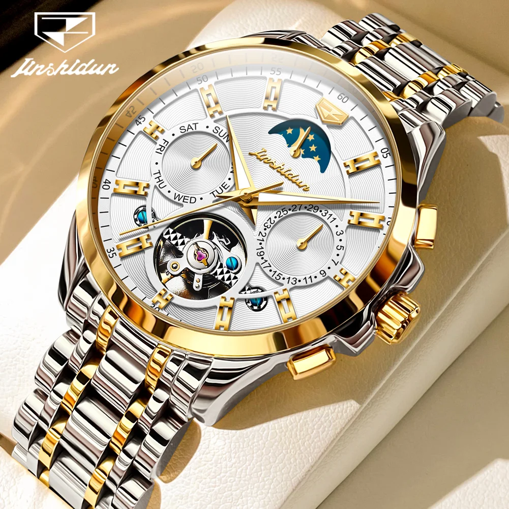 

JSDUN 8945 Original Men's Automatic Mechanical Watch Fashion Tourbillon Skeleton Waterproof Calendar Luxury Brand Men's Watch