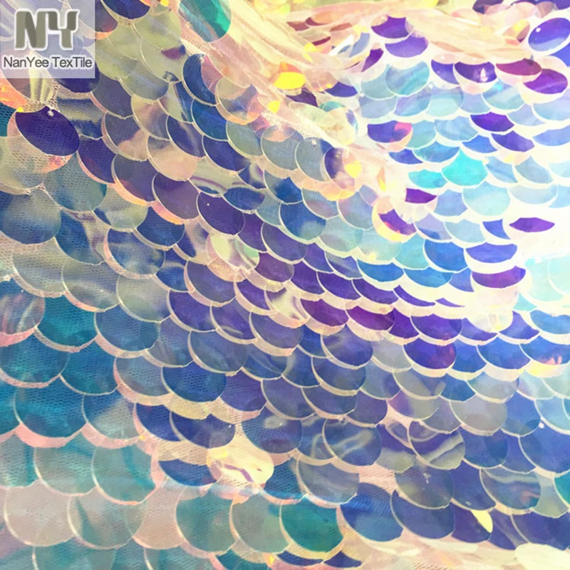 Sequin Fabrics 18mm High Density Big Round Iridescent Multi Colors Large Dot Embrpidery Paillette Tulle For Stage Costume