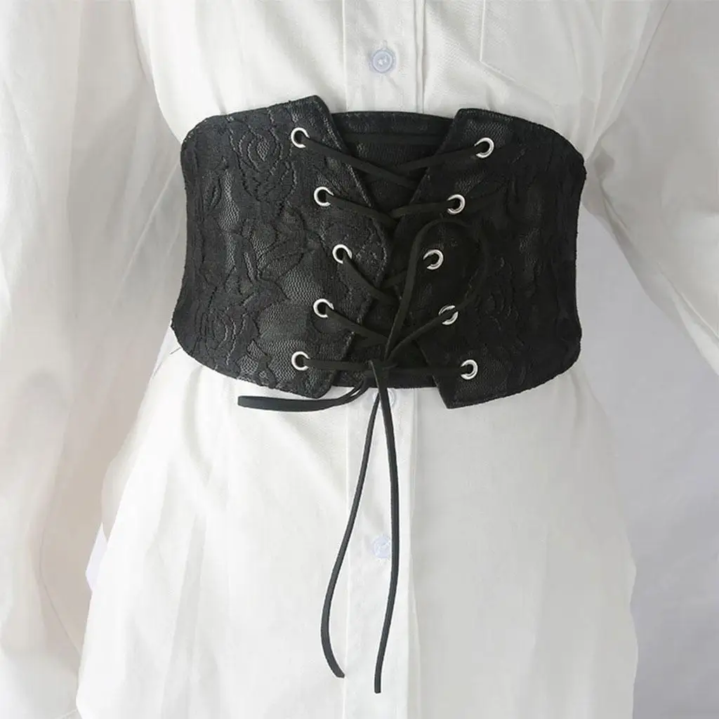 

Womens Elastic Corset Wide Belt Waist Band Tied Leather Vintage Waspie Blouses Girls Costume Party Dresses Women Dresses