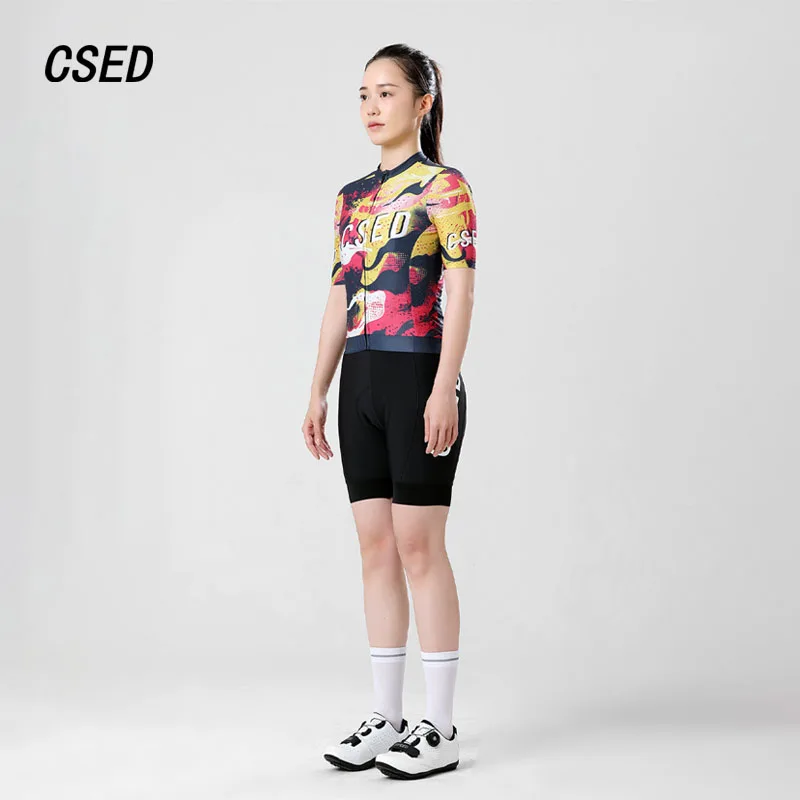 CSED Cycling Jersey Summer Bicycle Riding Clothes Bunting Women's Short Sleeve Bike Clothing Top Shirt Full Zipper Breathable