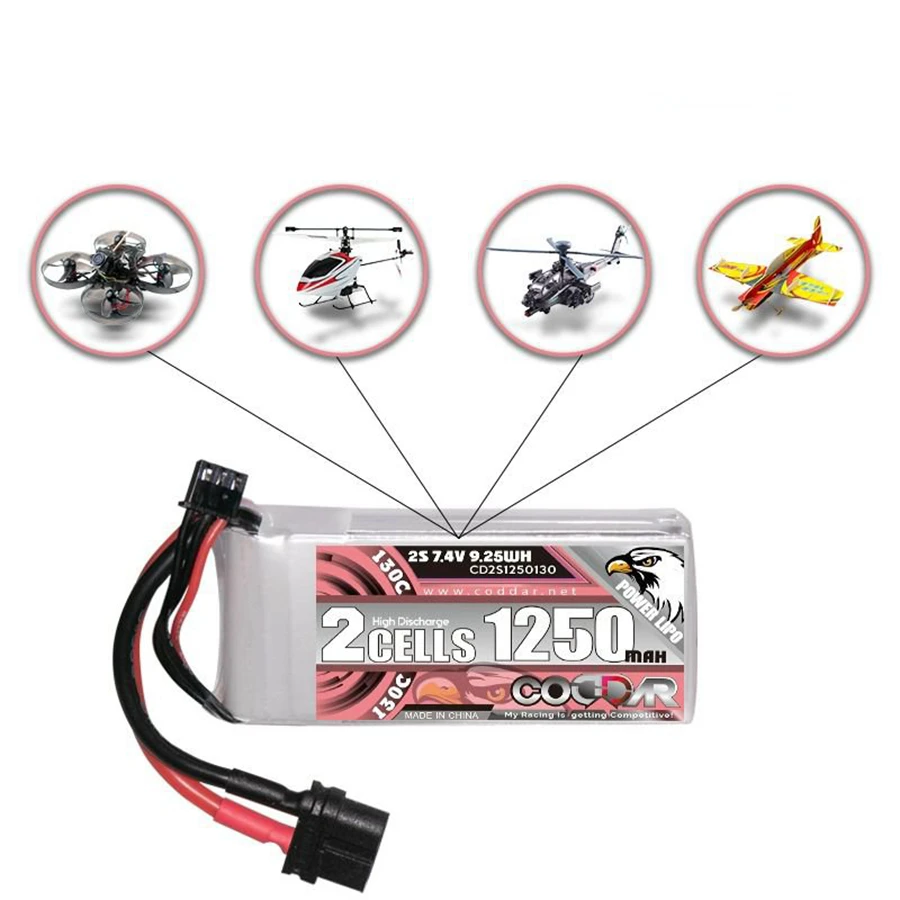 

CD2S1250130 1250MAH 2S 7.4V 130C Model Airplane Traverser Rechargeable Lithium Battery Pack