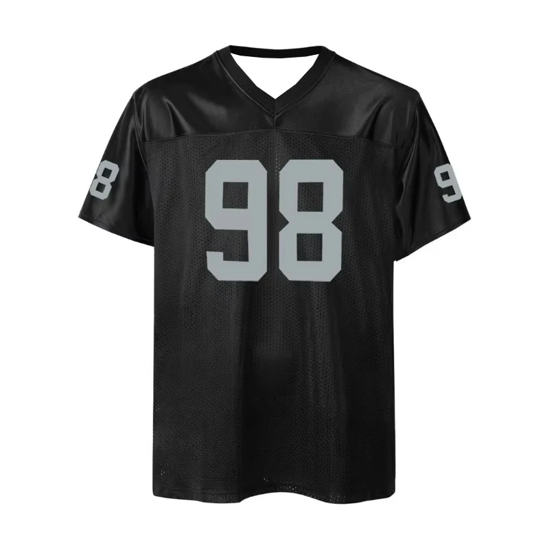 Neu # 98 Retro Schwarzes Atmungsaktives Sporttrikot V-Ausschnitt Fußballtrikot Athletisches Fußballshirt Trainings-Sportuniform Sweatshirt