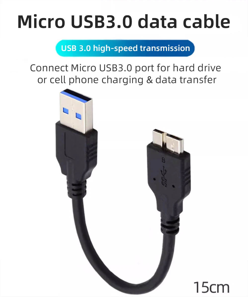15cm Micro USB 3.0 Hard Drive Data Adapter USB Type-A & Type-C Male To  Micro-B Male Charging Short Cable for Western Digital WD