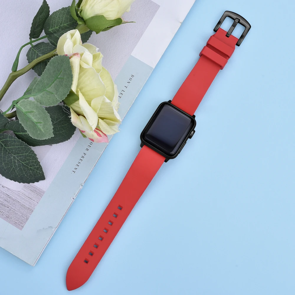 FKM 고무 시계 밴드 7 SE 6 5 4 38mm 42mm Correa 팔찌 시계 액세서리 iwatch 40mm 44mm 41mm 45mm
