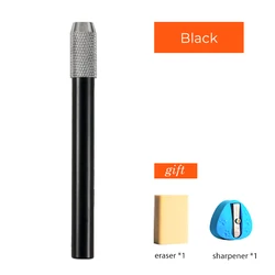 Adjustable Metal Anti-Slip Pencil Lengthener and Extender Holder for Sketching and Writing (Black)