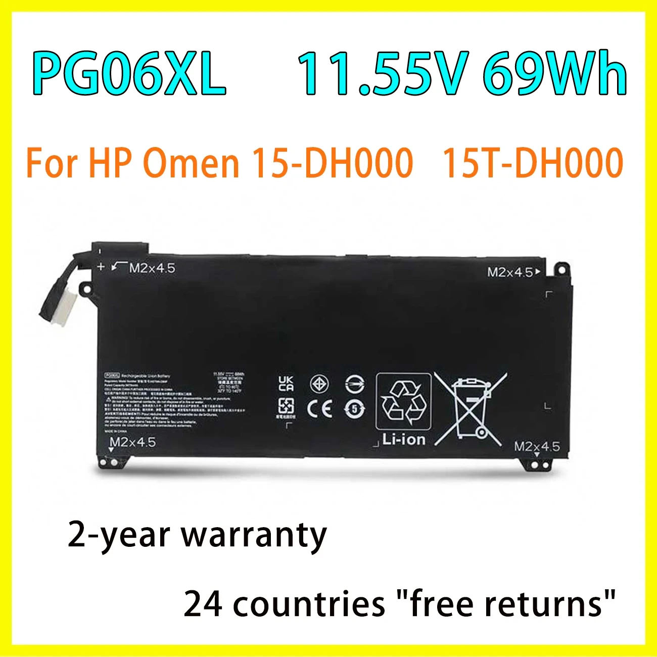 

New PG06XL Laptop Battery For HP Omen 15-DH000 15T-DH000 15-DH1054NR 15-DH1088NR Series 69Wh 11.55V High Quality
