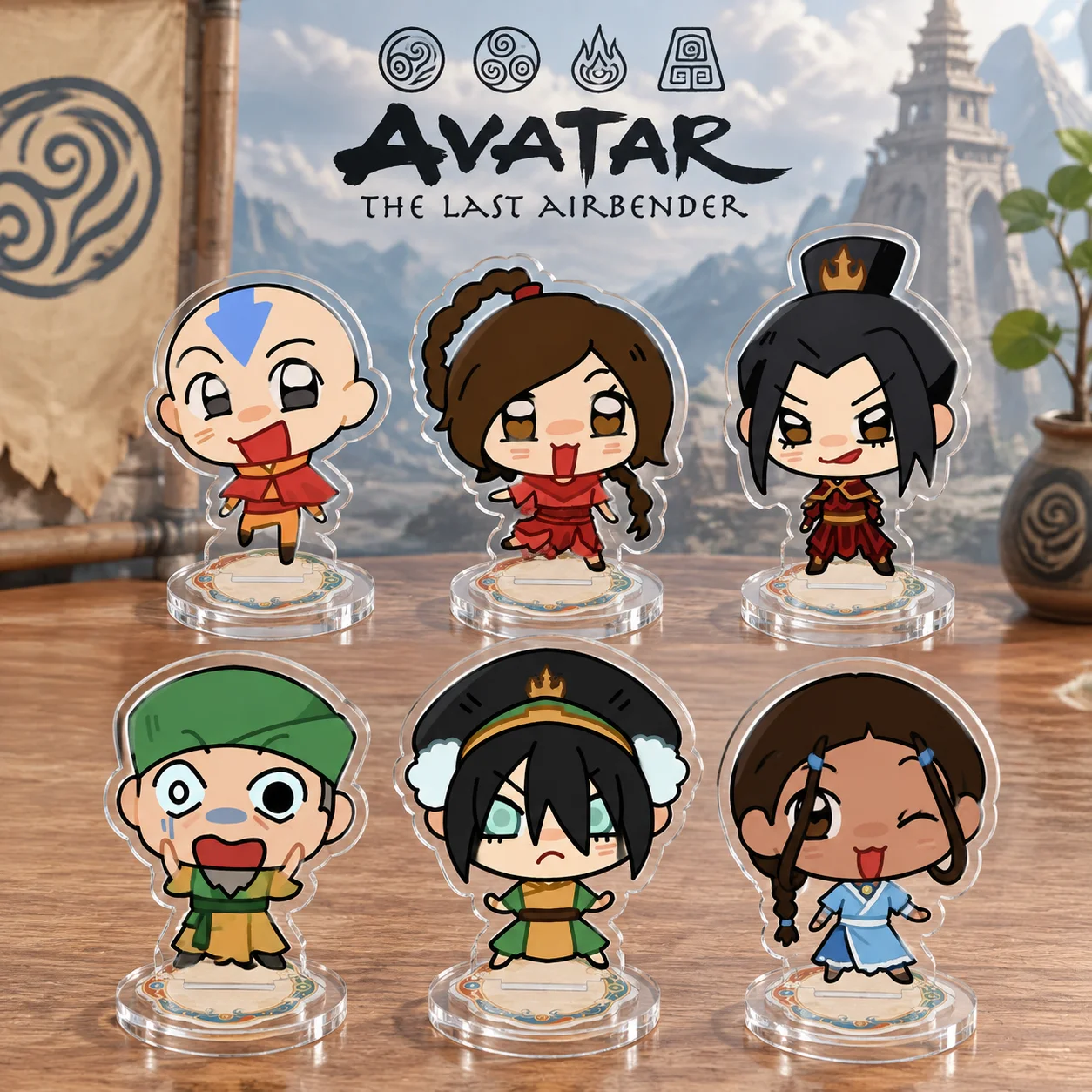Anime Avatar: Der Herr der Elemente Neuer 10CM Chibi Acryl-Stand-Schlüsselanhänger Aang Katara Zuko Anime HD-Druck Desktop-Deko Sammlerstück