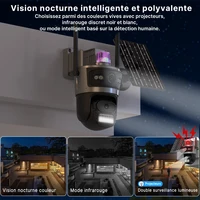 Caméra solaire 4G AOV extérieure, 3 écrans, suivi automatique, surveillance de sécurité, alerte en temps réel, vision nocturne intelligente, moniteur iCsee 6