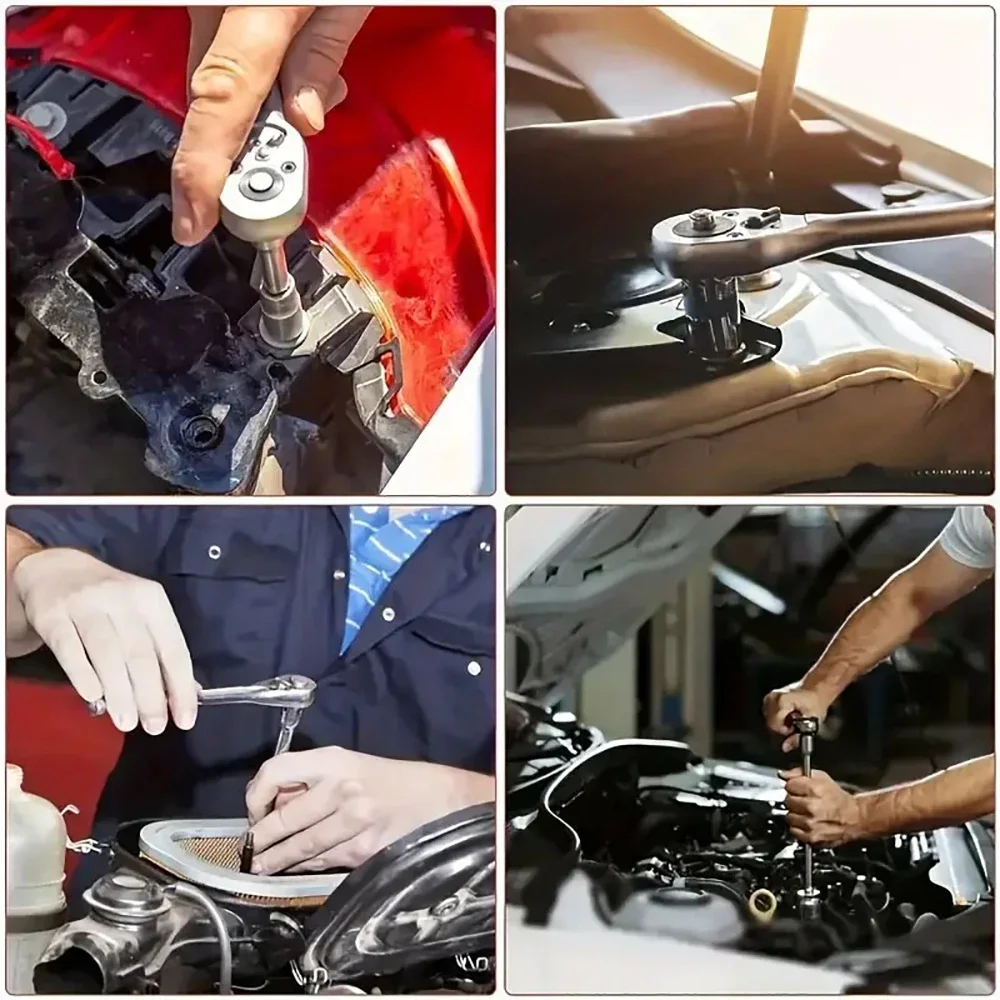 46pcs 1/4 Inch Drive Socket Set Ratchet Wrench Set Car Tool Kit, Bit Socket Wrench Set Metric Mechanic Tool Set Car accessories_voghion.com