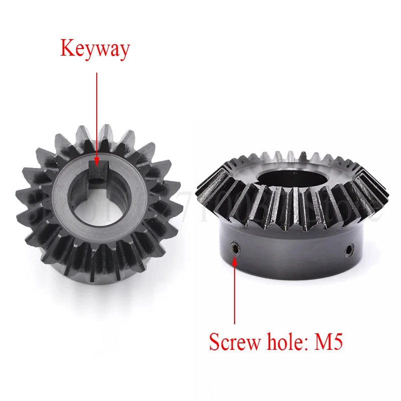 Description Picture 5 of item1PC 1:1 Bevel Gear 1M 20/25/30 Teeth 45# Steel 90 Degree Meshing Angle Steel Gear Screw Hole M5 Bore 5/6/8/10/12/14/15mm