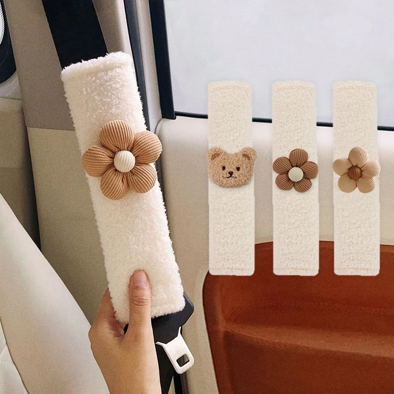 

Flower Car Safety Belt Shoulder Cover Plush Cartoon Cute Car Safety Belt Anti-leash Protective Cover Car Interior Accessories