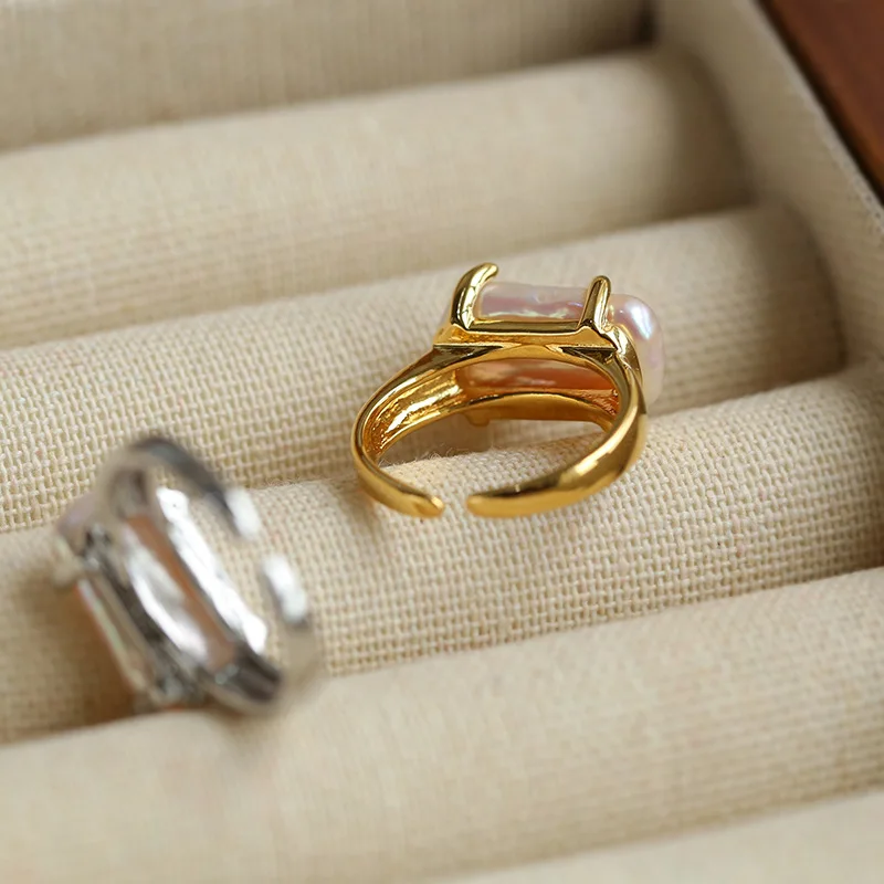 Retail and Wholesale Natural Freshwater   Baroque Rectangle  Claw Setting Pearl Ring  Adjustable Size Gift For Woman  and Girls