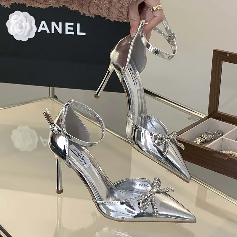 

Women Sandals Super High Heels Shoes Fashion Female Pointed Toe Silvery Women Footwear For Party And Weddings Pumps Shoes