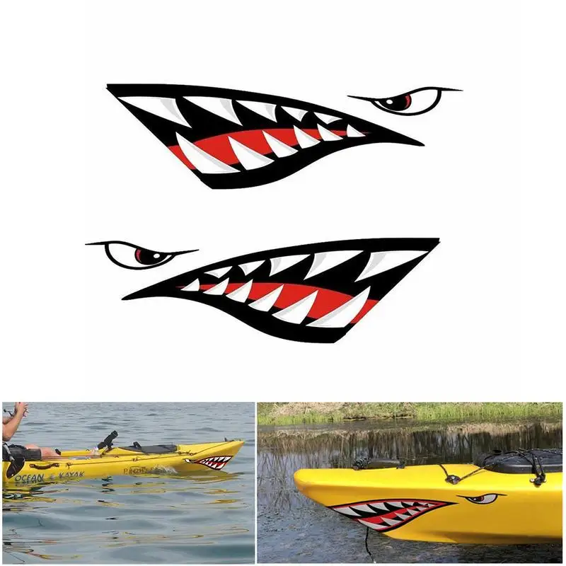 

Funny Rowing Kayak Stickers Boat Shark Teeth Design Decals Mouth Vinyl Sticker Left Right Adjustable Boat Car Truck Accessories