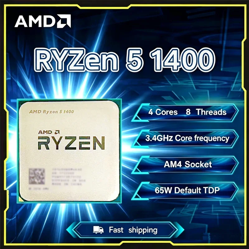 AMD Ryzen 5 1400 AMD R5 1400 CPU 4코어 8스레드 3.4GHz 언락 데스크탑 프로세서 소켓 AM4 게이밍 CPU (패키지 미포함)