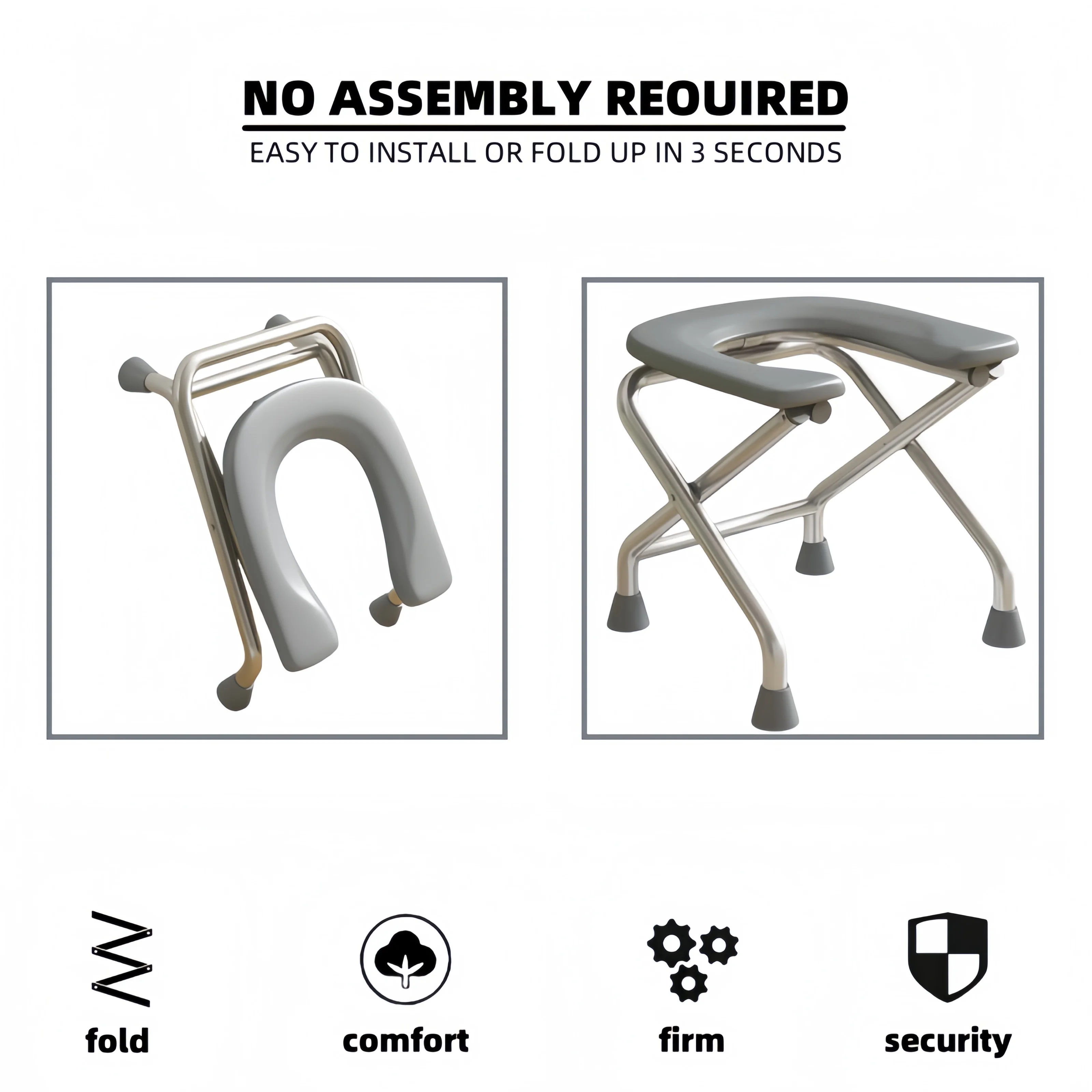 1 Foldable U-Shaped Stainless Steel Toilet Chair Can Be Loaded with 300 Pounds Easy to Store and Clean Suitable for Elderly and Pregnant Women Can Be Used as Bathing Stool folding chair toilet seat stool