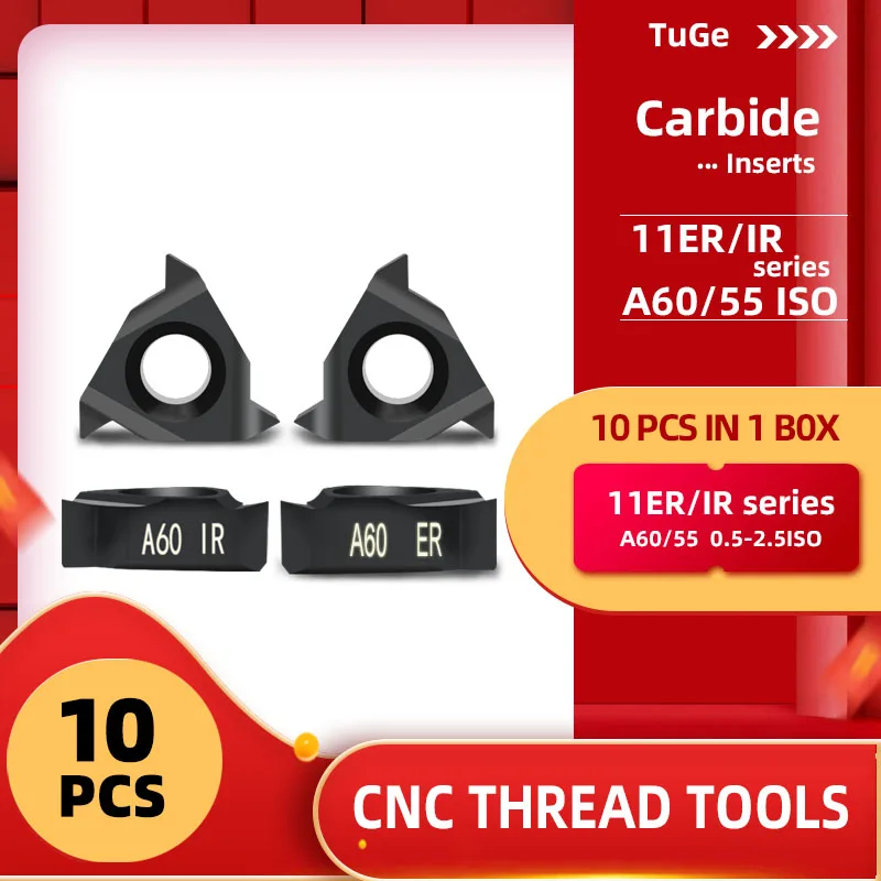 

Lathe Thread Turning Tools Carbide Inserts 11ER 11IR Inserts Blade 60 55 Degree Pitch A(0.5mm-1.5mm) 1/1.25/1.5/2mm ISO