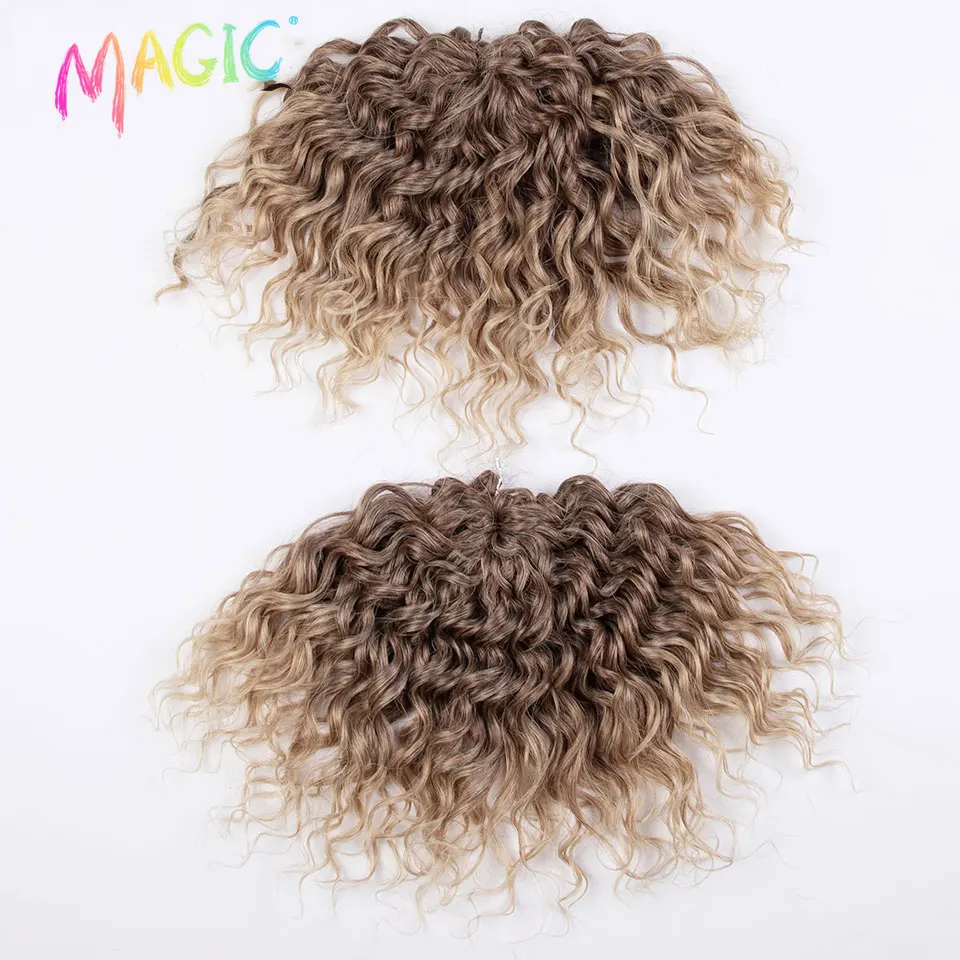 Capelli all'uncinetto sintetici ricci da 10 pollici, onda profonda, per trecce, extension per capelli a onda d'acqua, biondo ombré marrone - immagine 3
