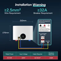 Chauffe-eau électrique instantané sans réservoir 220V, affichage mural LED 5500W, Geyser chauffe eau sous évier, salle de bains, cuisine, douche 6