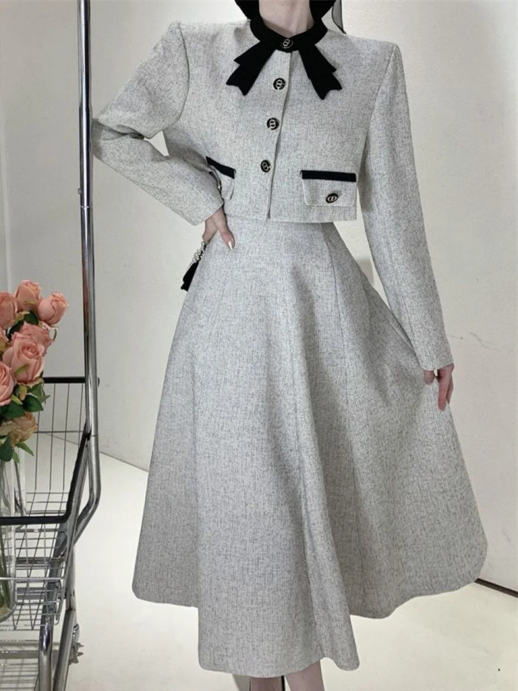 Korean Cotton Buttoned Jacket & Mini Skirt Two-Piece Set