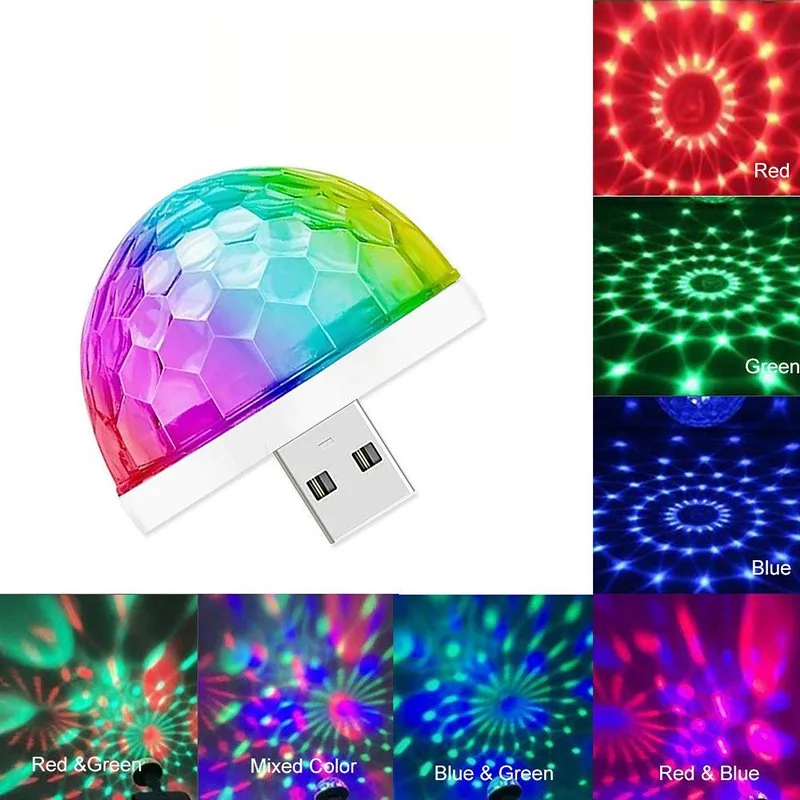 

USB DC 5V Double Head Disco Ball Stage Light Music Control Android Apple Phone Colorful Dj Light Christmas Party Light Kids Gift