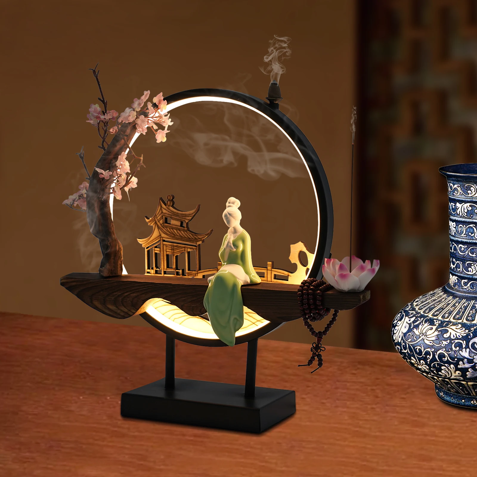 逆流香炉 クリエイティブセラミック香炉レトロプレート香炉寝室アロマ