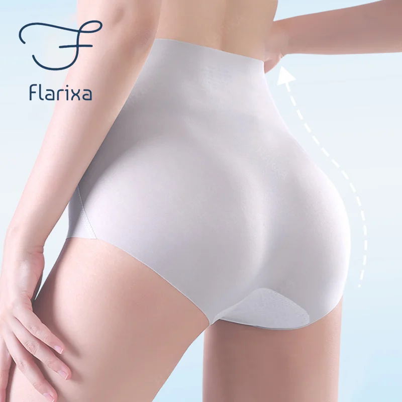 Flarixa Ice Silk Seamless Panties Women Ultra Thin Belly Shaping Briefs With High Waist Tummy Control Pants Hip Lift Underwear