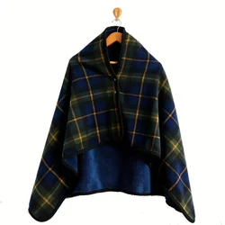 Cozy Flannel Wearable Shawl Blanket - 80x135cm (Dark green lattice)