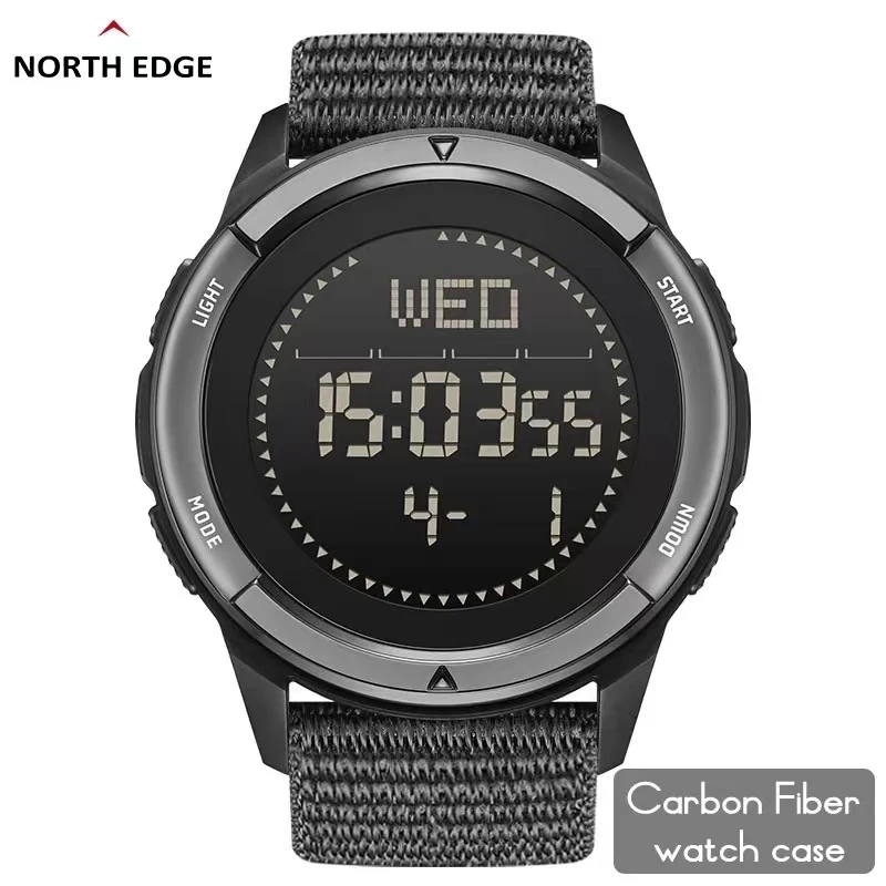 NORTH EDGE Men's 45mm Carbon Fiber Case Waterproof Watch with Nylon Strap and Metronome Compass