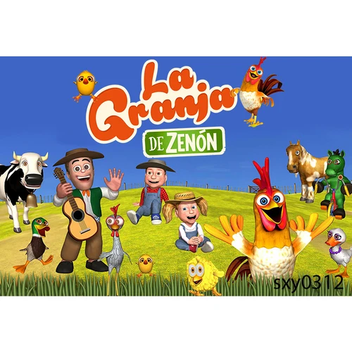 사용자 정의 La Granja De Zenon 배경 어린이 첫 번째 생일 사진 스튜디오 녹색 잔디 농장 헛간 동물 트랙터 사진 배경 3