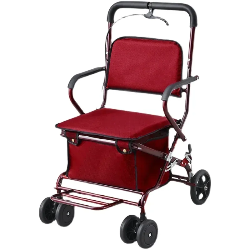 Lightweight Elderly Stroller – Foldable Shopping Cart Four-Wheeled Grocery Cart Can Sit and Push, Handy Mobile Chair for Seniors 5