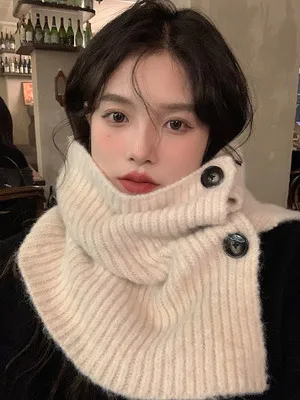 Korean Ins Warm Winter New Scarf For Women Easy To Wear Casual Cover Cold Resistant And Neck Protecting Knitted Scarf Trendy