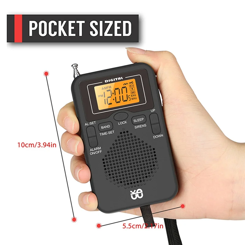 Portable-Radio-Mini-AM-FM-Weather-Radio-Pocket-Radio-LCD-Screen-Digital ...