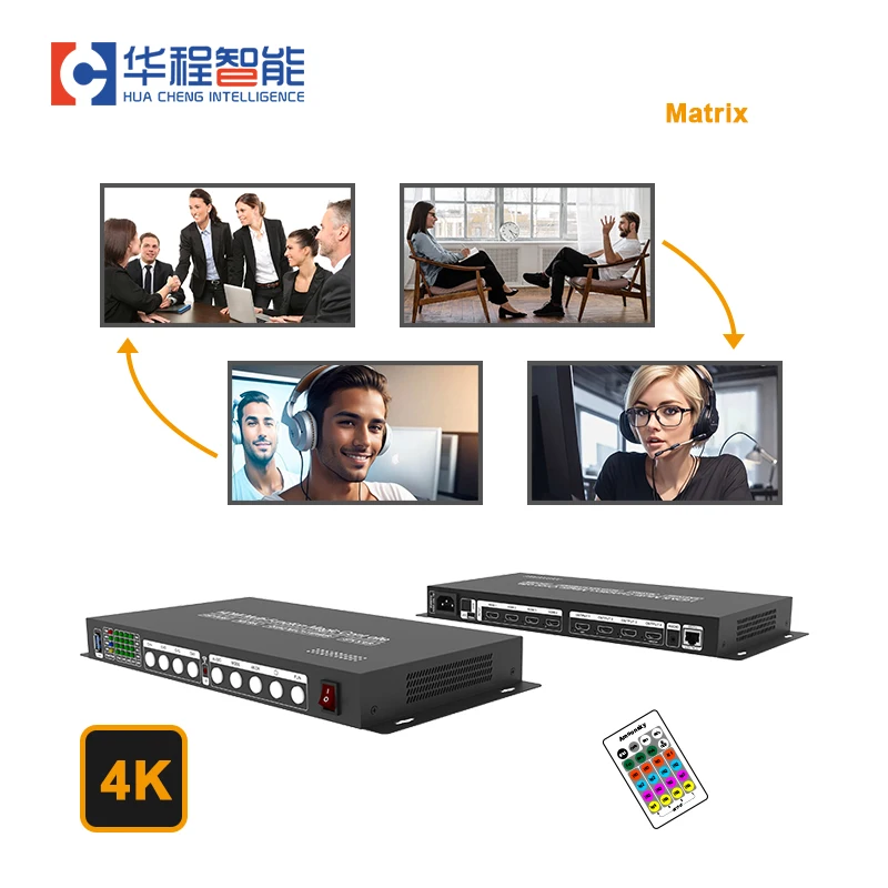 AMS-MTX 4*4 Matrix Switch 4K Multimedia Advertise Screens Splitter Wall Display Box Remote Controller Support Remote Control 2x2 hdmi 2 0 switch switcher splitter 4k 60hz yuv 4：4：4 optical spdif 3 5mm jack audio extractor with ir remote control