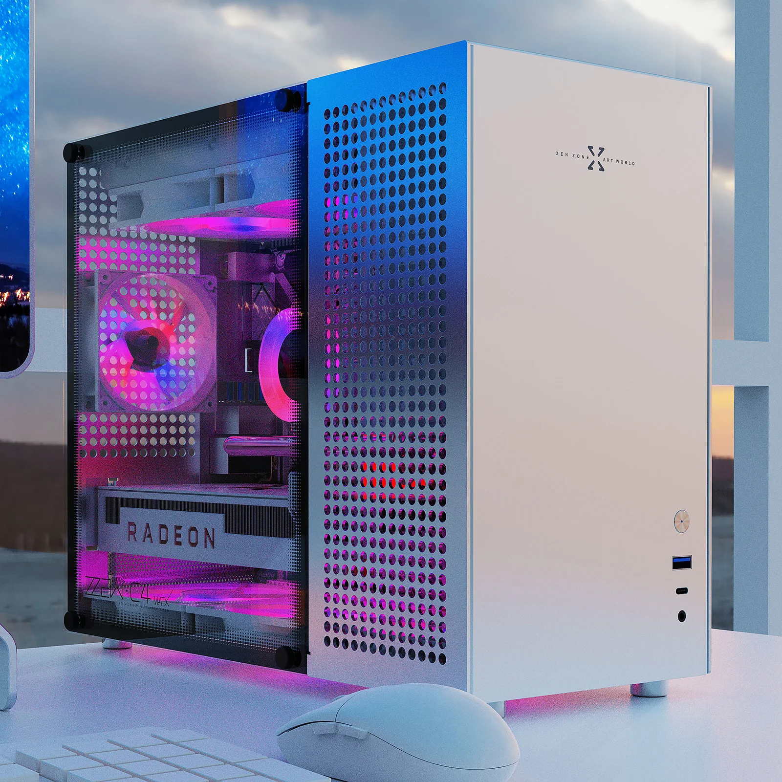 

C4 MATX ITX полностью алюминиевое стекло боковой проникающий небольшой шасси ATX блок питания 240 для настольного компьютера с водяным охлаждением