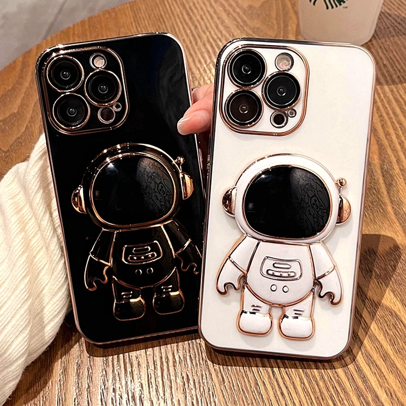 Luxury Astronaut Phone Case For iphone 11 12 13 Pro Max XS X XR 7 8 Plus SE 2020 22 Mini Shockproof Silicone Kickstand Cover apple iphone 11 Pro Max case