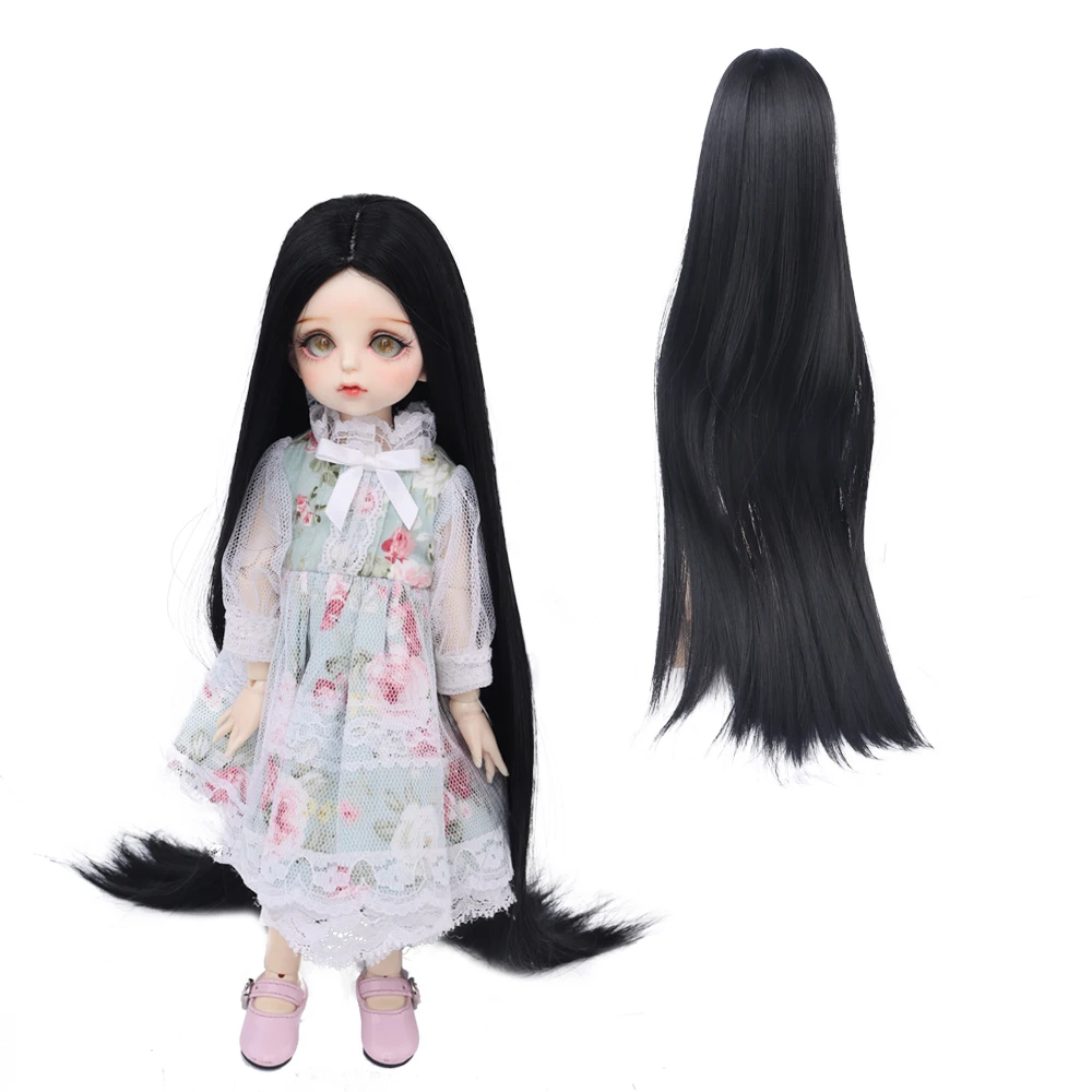 1/6 BJD 6-7'' Head Circumference SD MSD Doll Hair Natural Straight Black Long Wigs High Temperature Fiber Tress DIY Doll Gifts