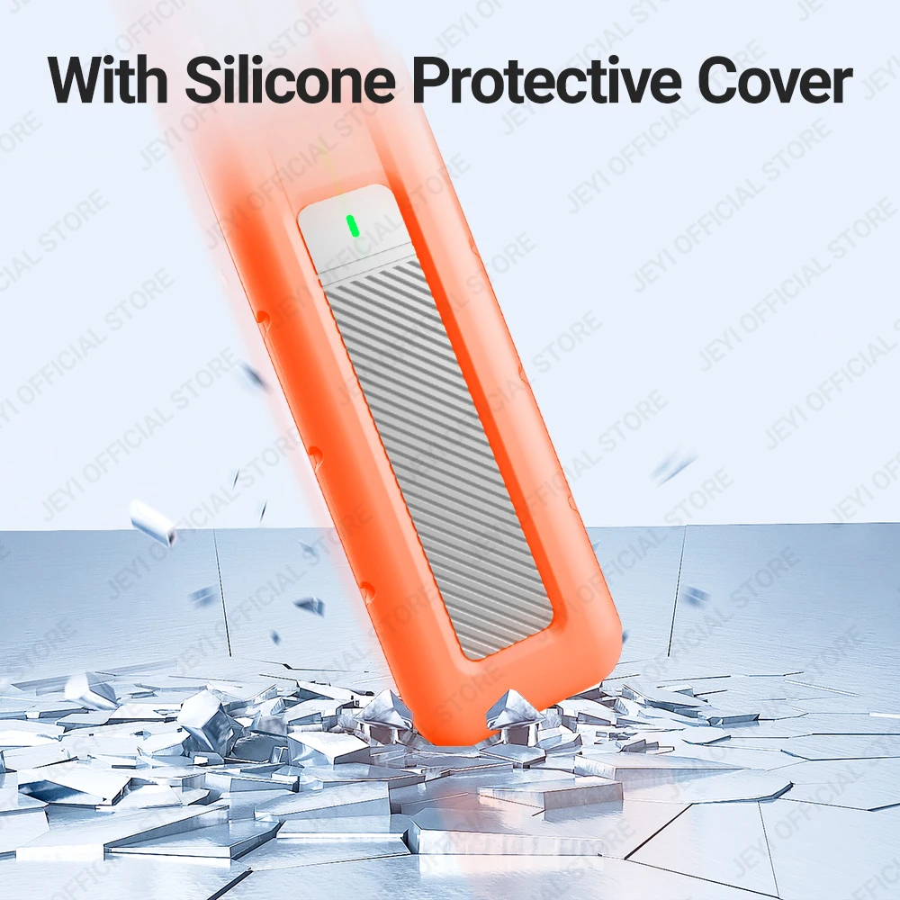 JEYI M.2 NVMe SSD Enclosure Turbo Fan USB C 3.2 Gen 2 10 Gbps NVME External Solid State Drive Silicone Protector Case