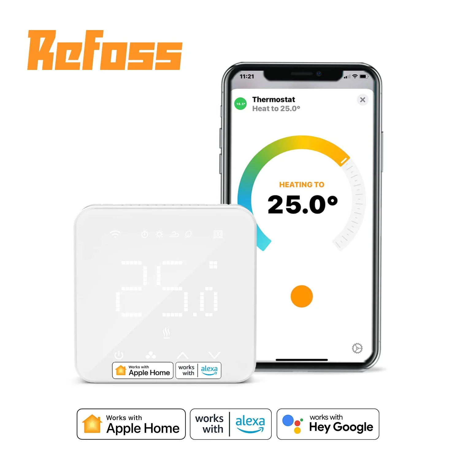 Refoss-Wi-Fi Smart Termostato para Caldeira, Sistema de Aquecimento Radiante, Tela Sensível Ao Toque, Siri, Alexa, Google Assistant, HomeKit