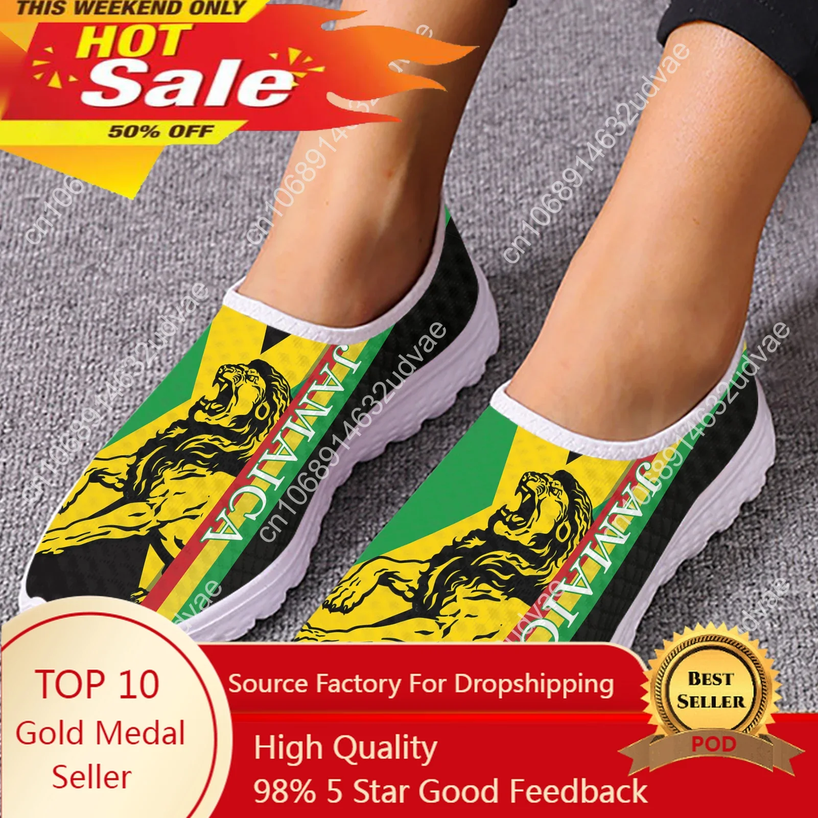 

Fashion Jamaica Printed Ladies Flat Shoes Outdoor Breathable Mesh Sneakers for Women Lightweight Slip-on Loafers Hot