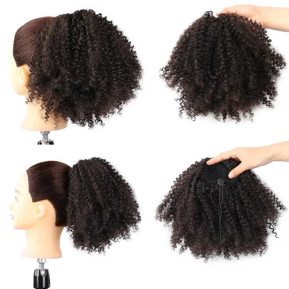 Curto Kinky Curly Chignon Cordão Rabo De