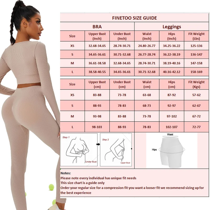 Description Picture 2 of itemWomen Seamless Yoga Shirts Long Sleeve Fitness Running Gym Clothes Workout Outfits High Waist Leggings Sports High Elastic Crop