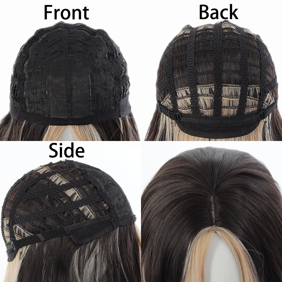 Synthetic Long curly Wavy Wig for Women 28 Inch Eight character bangs Curly wigs Natural Looking Heat Resistant Fiber for Daily