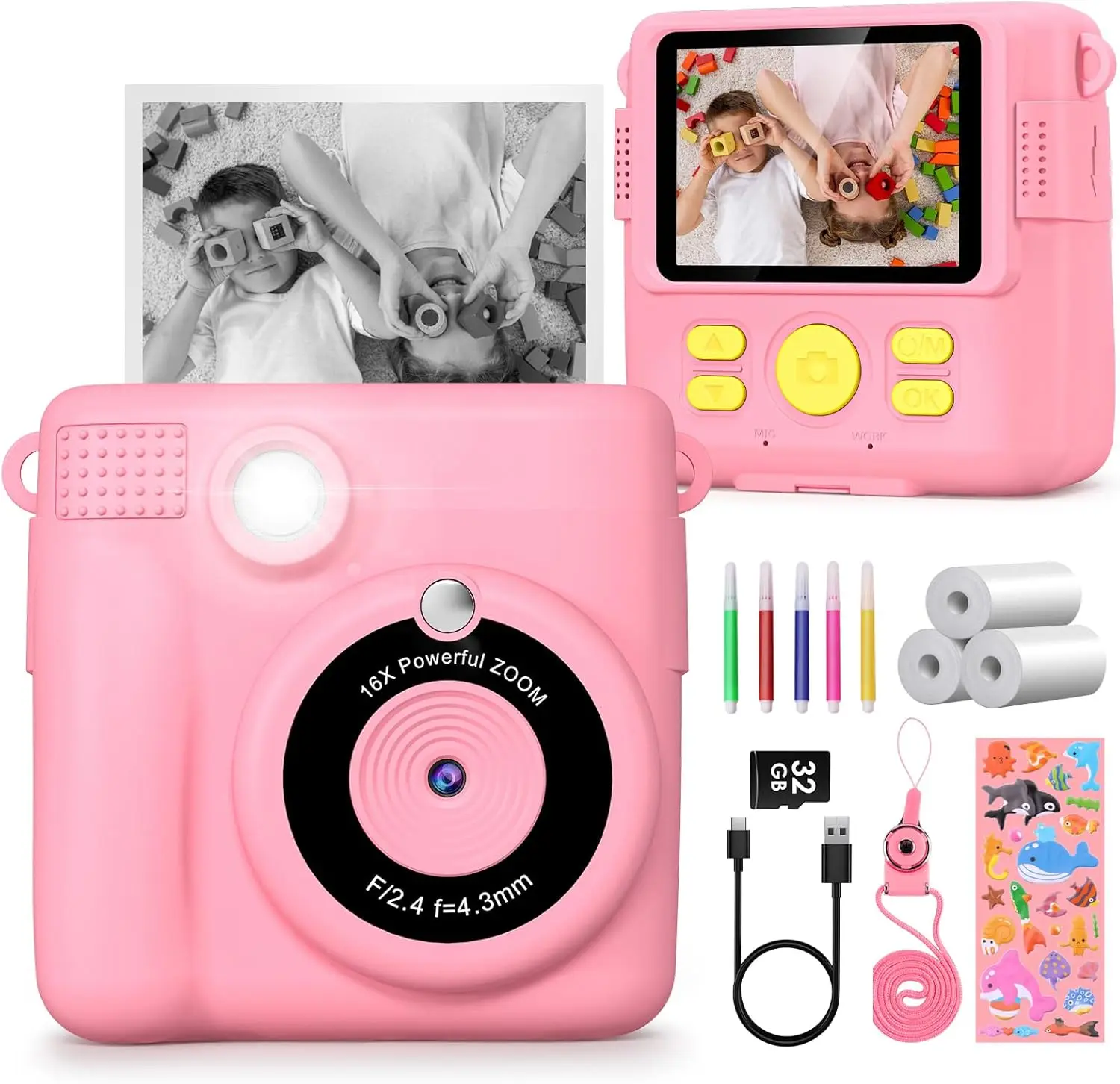 HiMont Fotocamera istantanea per bambini, fotocamera digitale con carta da stamp