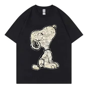 Snoopy Cartoon Anime Women T-shirt Summer Short Sleeve White 100% Cotton Men Tee Shirts Tops 2025 New Fashion Couple Clothing 1